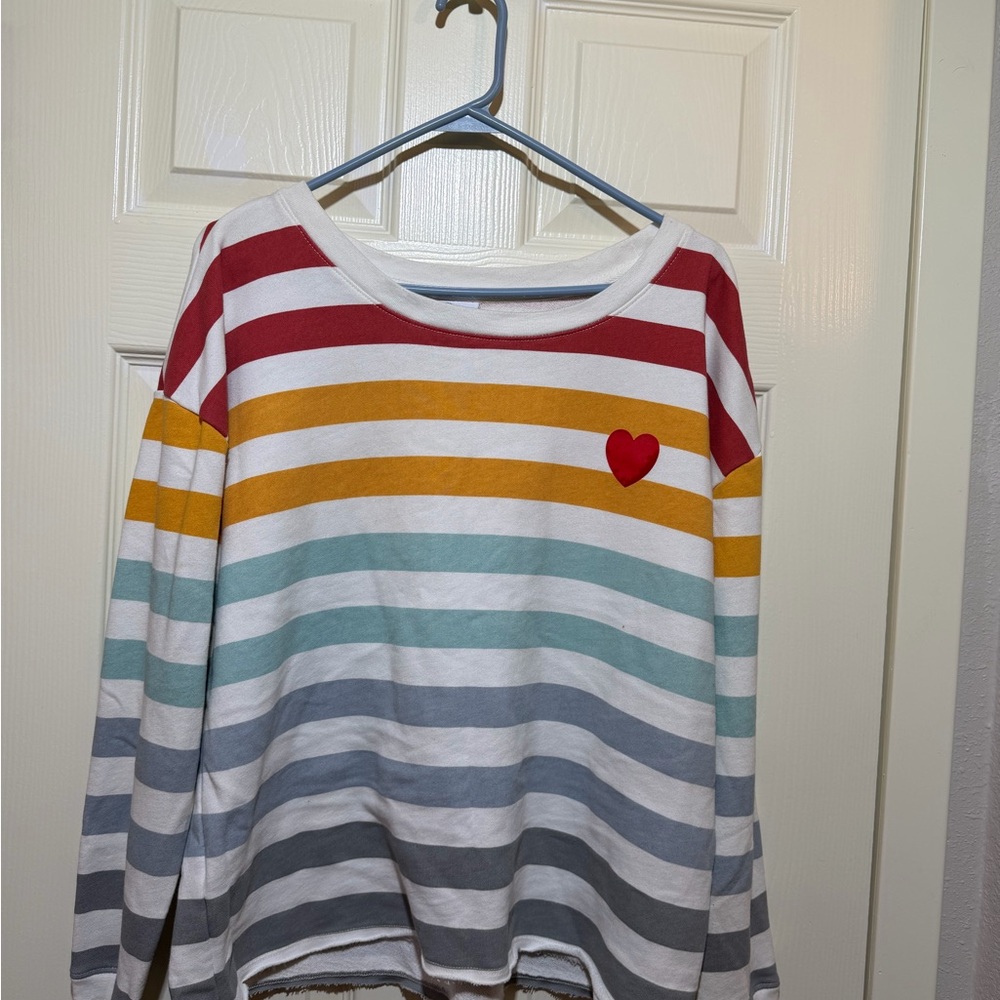 Striped Multicolor Sweatshirt with Heart Detail